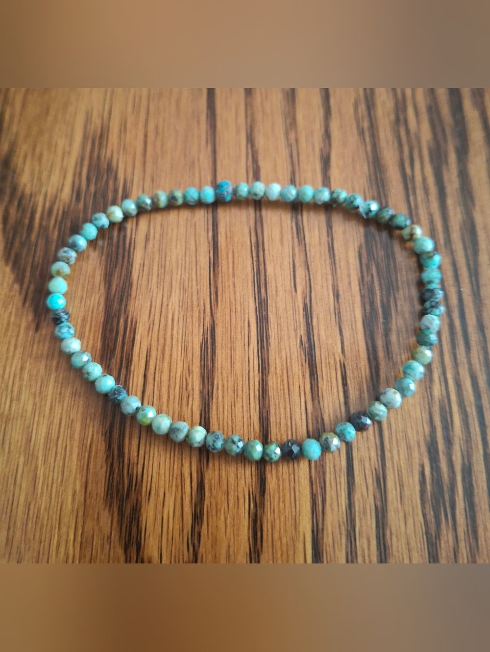 Hubei Turquoise Faceted 2mm Beaded Stretch Bracelet 7"
